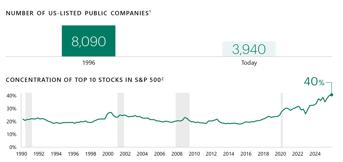 Graph showing concentration of top 10 stocks in S&P 500