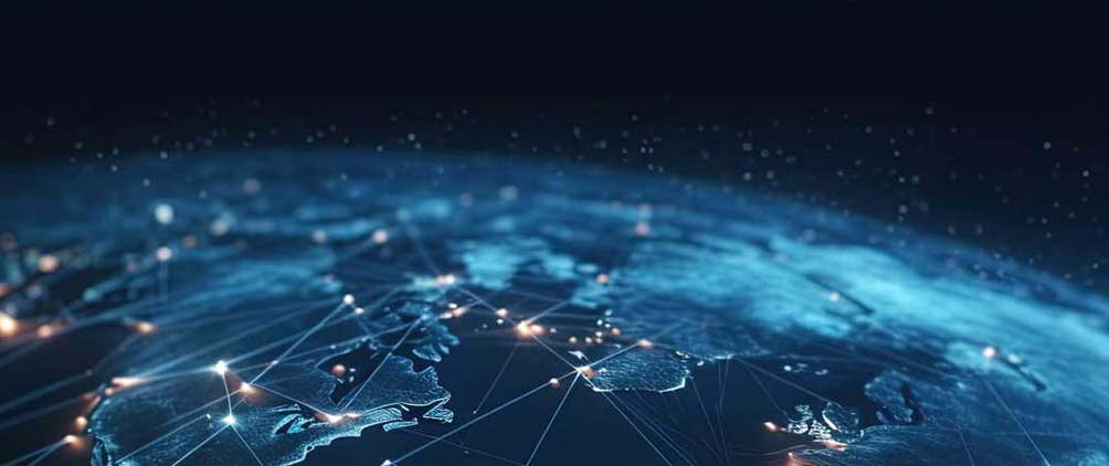 Digital global network map representing Nuveen’s Q2 2026 global real estate trends and market outlook.