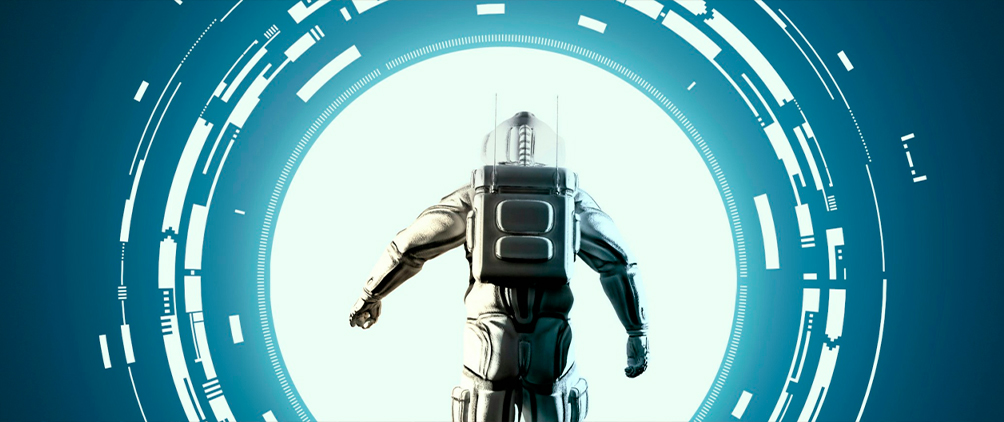 Futuristic figure entering a digital portal, representing venture capital in the age of AI, GPUs, and private market innovation.
